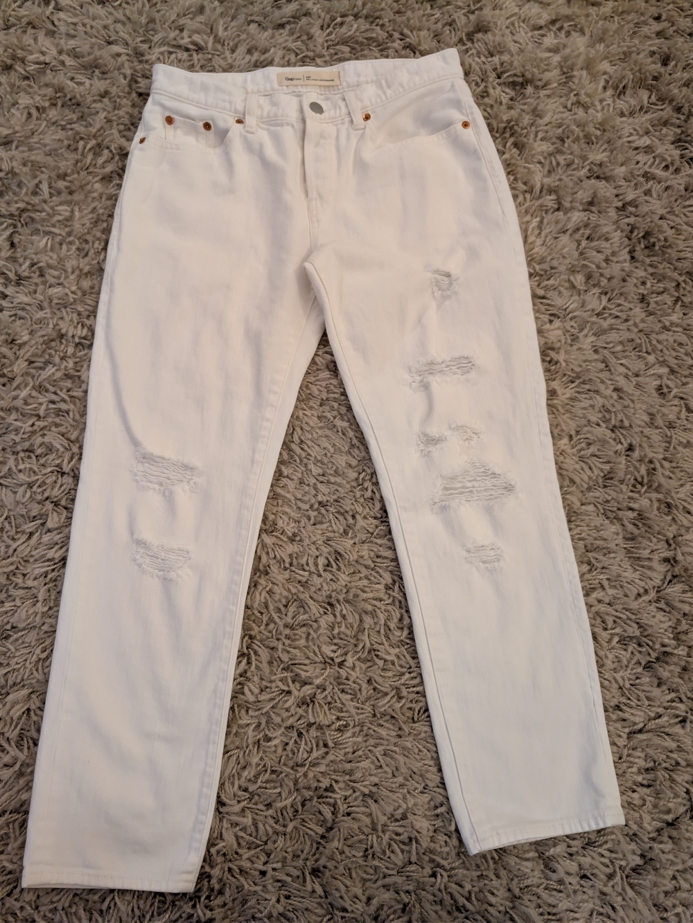 GAP 1969 Original Rise Boyfriend Jeans 25P Petite White Distressed